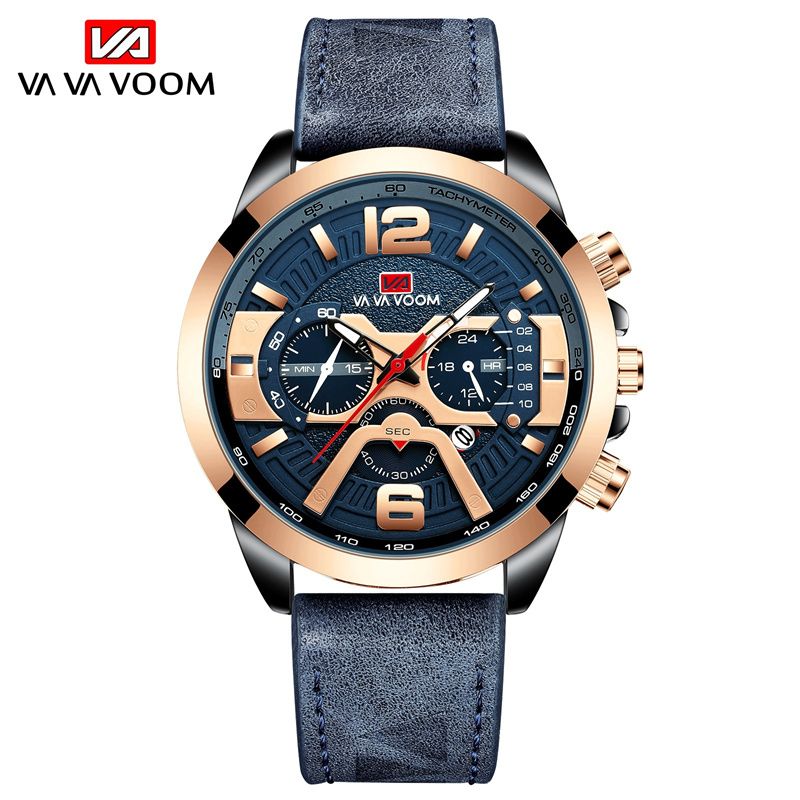 New Premium Men's Chronograph Watch Leather Strap Water Resistant Date Quartz Wristwatch Business Casual Sports Watch