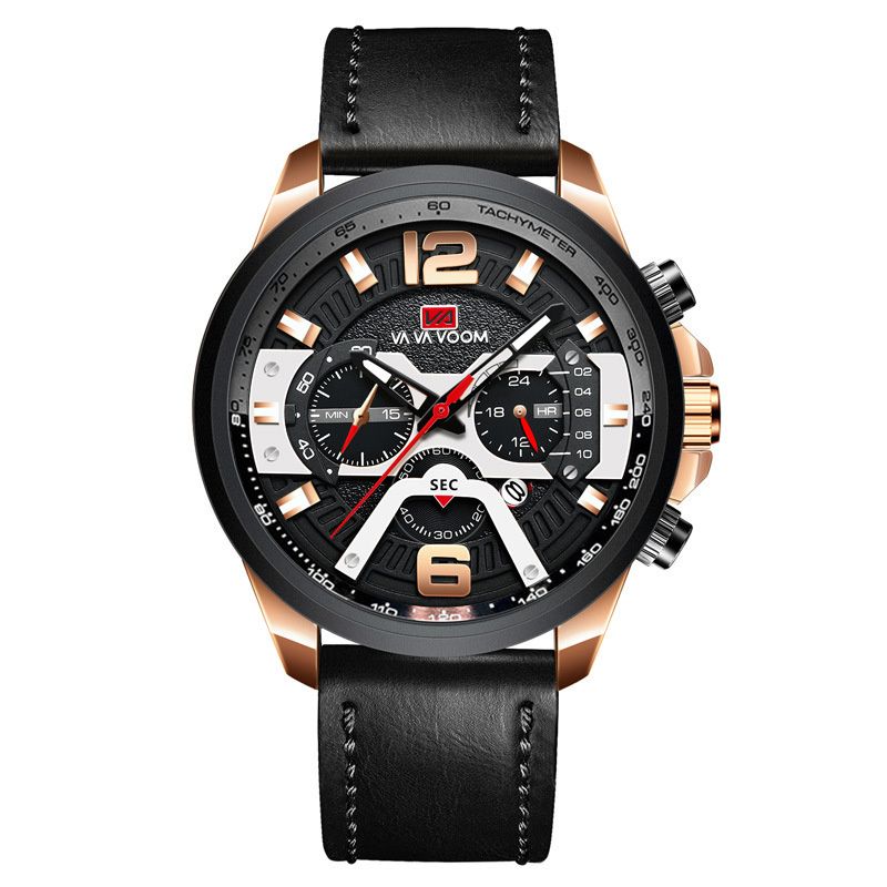 New Premium Men's Chronograph Watch Leather Strap Water Resistant Date Quartz Wristwatch Business Casual Sports Watch