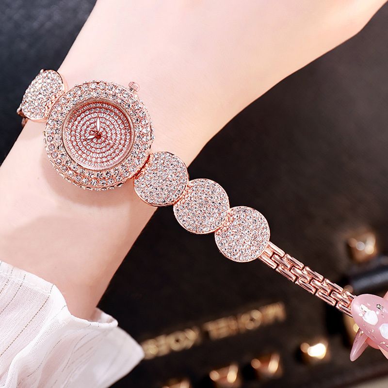 Trendy Women's Rhinestone Mini Dial Watch Luxury All-Diamond Inset Bracelet Wristwatch Fashion Ice Watch with Unique Strap - Quartz Movement
