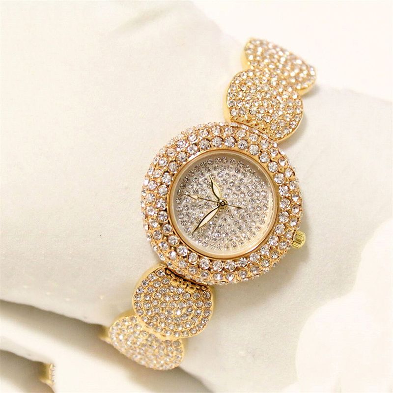 Trendy Women's Rhinestone Mini Dial Watch Luxury All-Diamond Inset Bracelet Wristwatch Fashion Ice Watch with Unique Strap - Quartz Movement