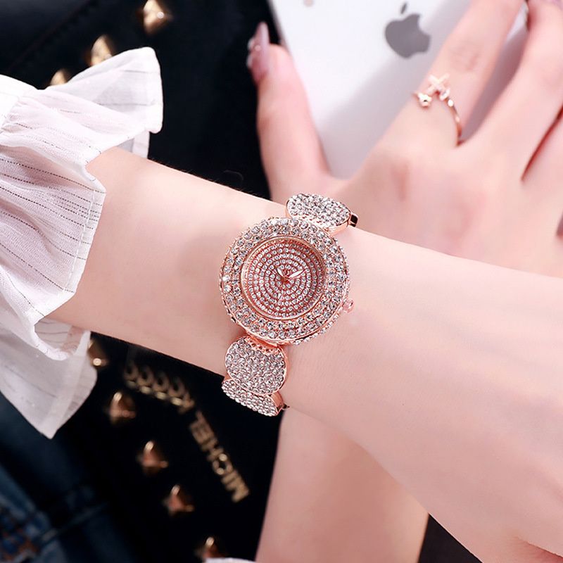 Trendy Women's Rhinestone Mini Dial Watch Luxury All-Diamond Inset Bracelet Wristwatch Fashion Ice Watch with Unique Strap - Quartz Movement