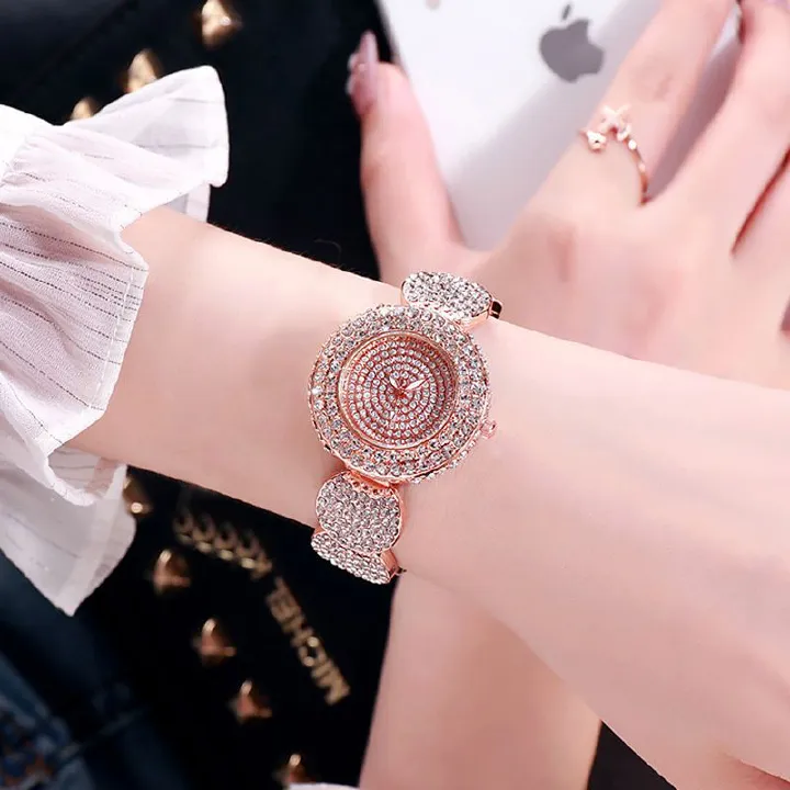 Trendy Women's Rhinestone Mini Dial Watch Luxury All-Diamond Inset Bracelet Wristwatch Fashion Ice Watch with Unique Strap - Quartz Movement