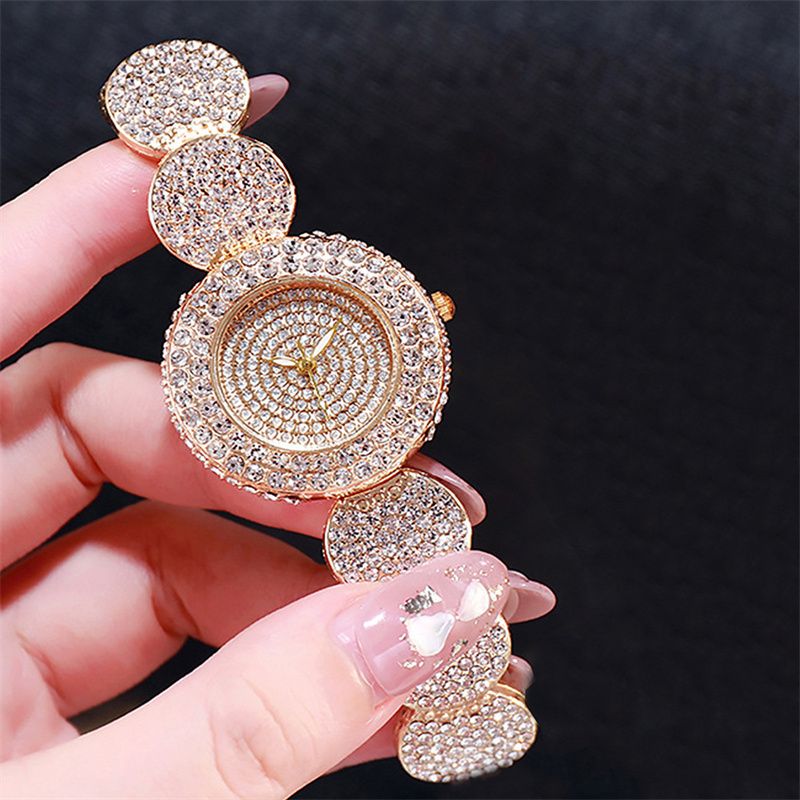 Trendy Women's Rhinestone Mini Dial Watch Luxury All-Diamond Inset Bracelet Wristwatch Fashion Ice Watch with Unique Strap - Quartz Movement