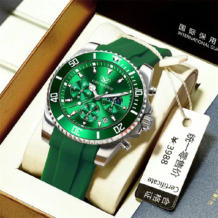 New High-Quality Men Watches Calendar Waterproof HD Luminous Quartz Wristwatch Stylish Three-Eye Multifunction Premium Silicone Strap Business & Casual Chronograph Watch
