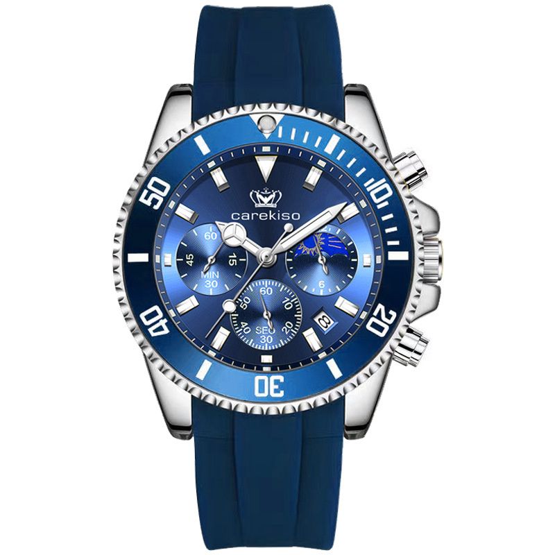 New High-Quality Men Watches Calendar Waterproof HD Luminous Quartz Wristwatch Stylish Three-Eye Multifunction Premium Silicone Strap Business & Casual Chronograph Watch