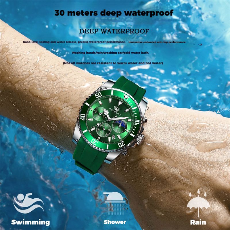 New High-Quality Men Watches Calendar Waterproof HD Luminous Quartz Wristwatch Stylish Three-Eye Multifunction Premium Silicone Strap Business & Casual Chronograph Watch