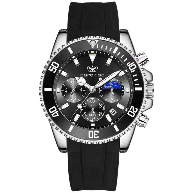 New High-Quality Men Watches Calendar Waterproof HD Luminous Quartz Wristwatch Stylish Three-Eye Multifunction Premium Silicone Strap Business & Casual Chronograph Watch