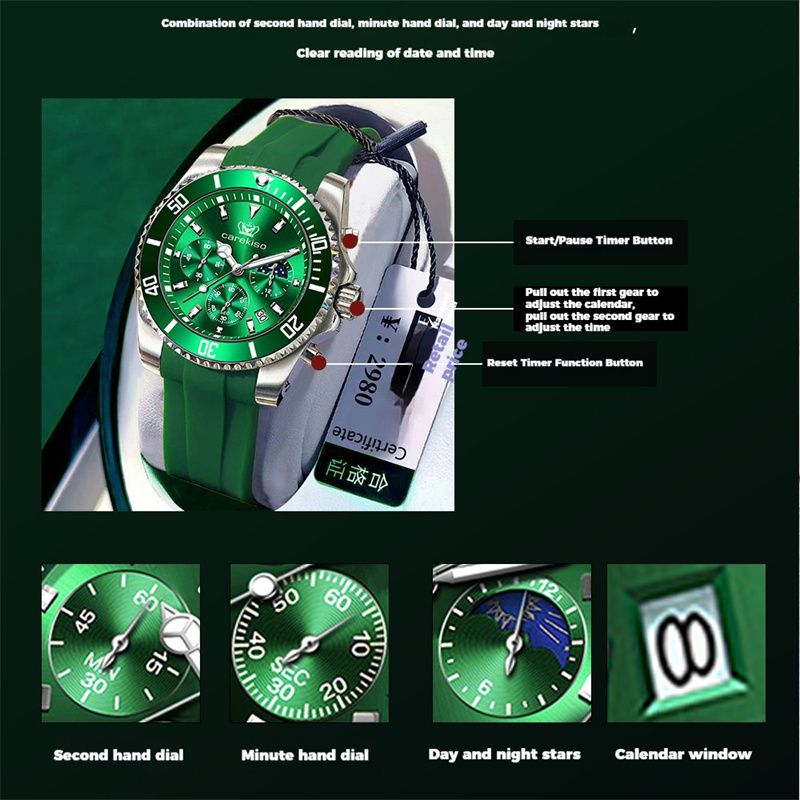 New High-Quality Men Watches Calendar Waterproof HD Luminous Quartz Wristwatch Stylish Three-Eye Multifunction Premium Silicone Strap Business & Casual Chronograph Watch
