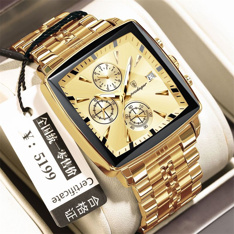 POEDAGAR Swiss Brand Square Oversized Dial Men Watches - Multifunctional Chronograph Stainless Steel Waterproof Quartz Watch - Premium Business Casual Wristwatch