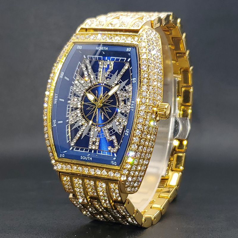 Top Luxury Diamond-Encrusted Hip-Hop Digital Men Watches - Barrel Dial Waterproof Stylish Rap Quartz Ice Watch