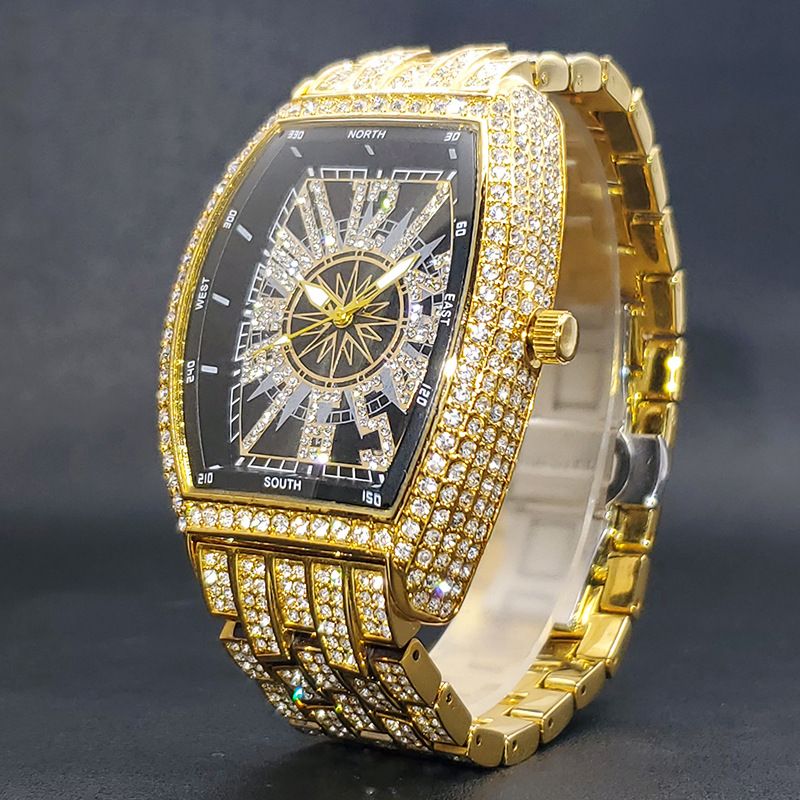 Top Luxury Diamond-Encrusted Hip-Hop Digital Men Watches - Barrel Dial Waterproof Stylish Rap Quartz Ice Watch