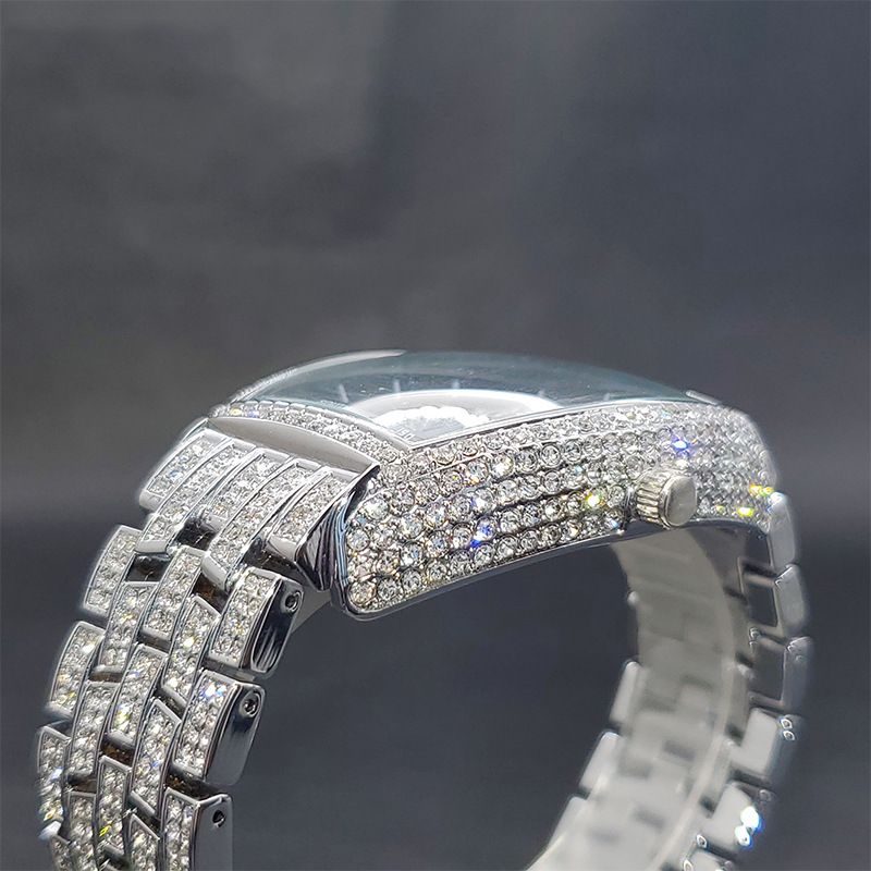Top Luxury Diamond-Encrusted Hip-Hop Digital Men Watches - Barrel Dial Waterproof Stylish Rap Quartz Ice Watch