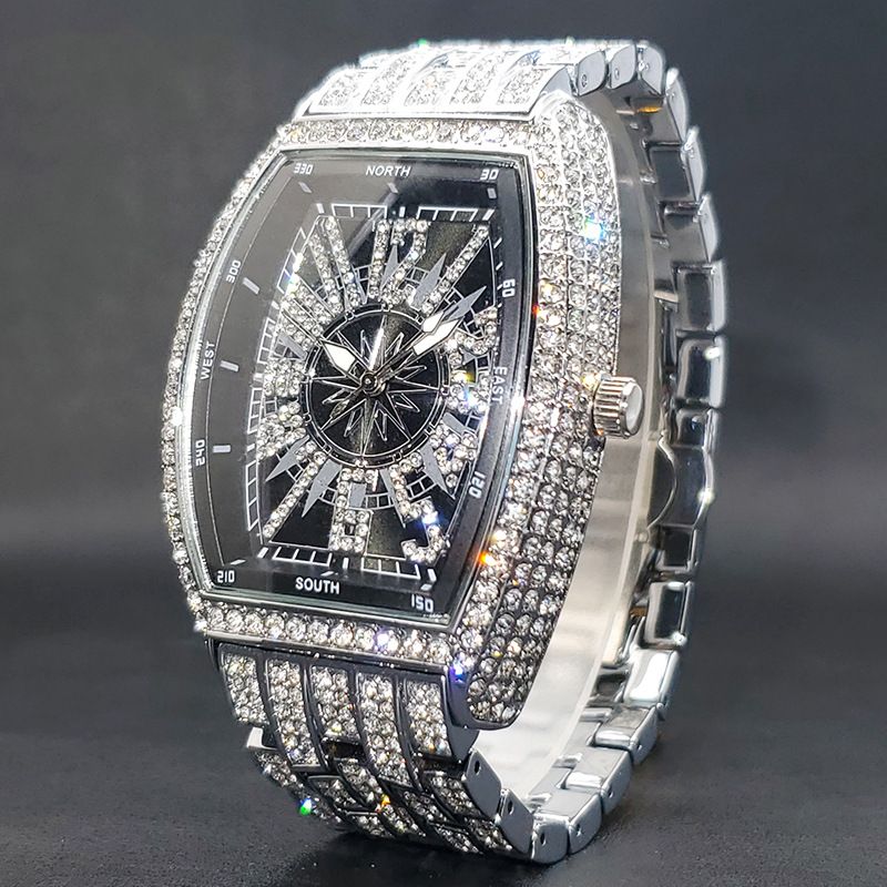 Top Luxury Diamond-Encrusted Hip-Hop Digital Men Watches - Barrel Dial Waterproof Stylish Rap Quartz Ice Watch