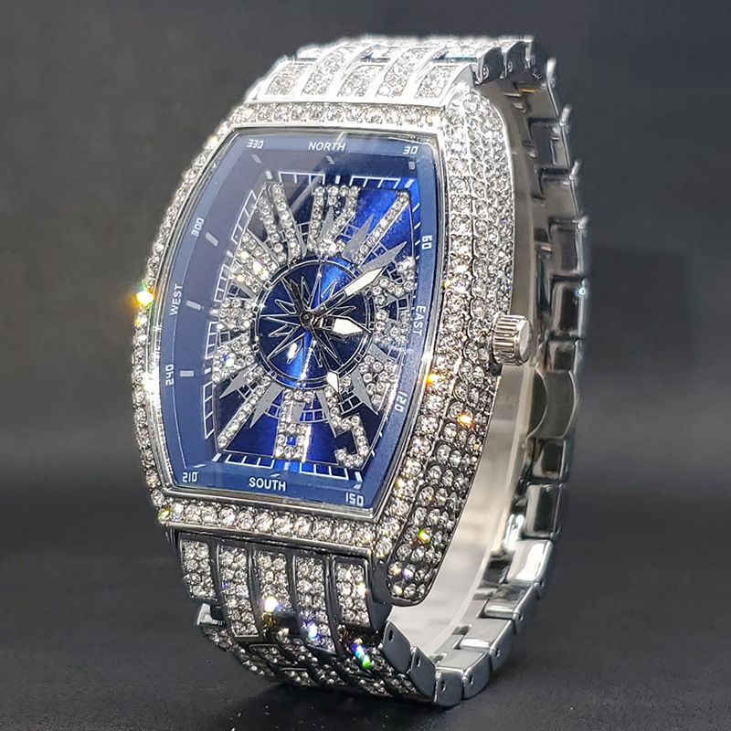 Top Luxury Diamond-Encrusted Hip-Hop Digital Men Watches - Barrel Dial Waterproof Stylish Rap Quartz Ice Watch