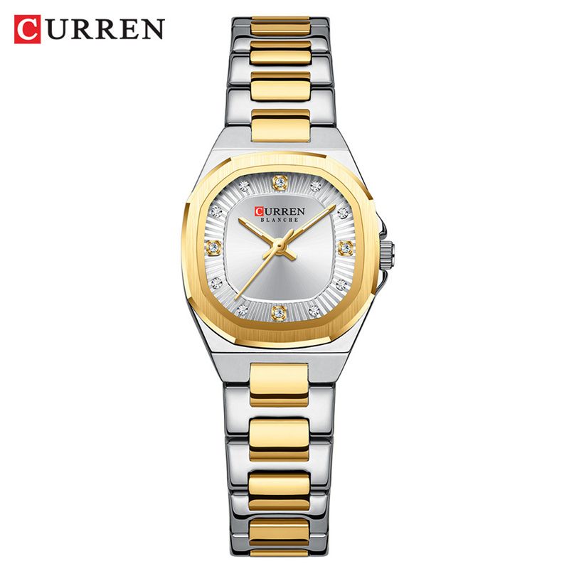 CURREN Premium Women's Watch Stylish Square Diamond-Studded Waterproof Luminous Stainless Steel Business Casual Luxury Quartz Timepiece