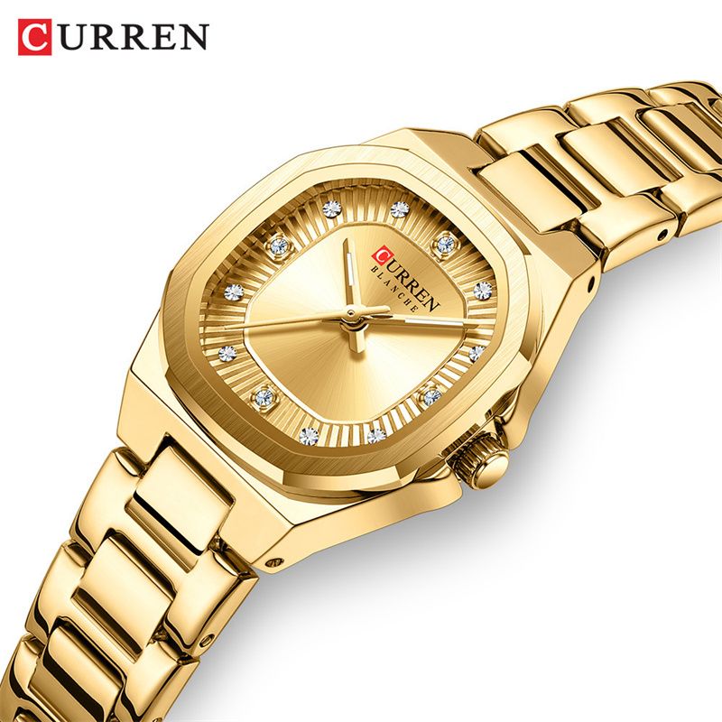 CURREN Premium Women's Watch Stylish Square Diamond-Studded Waterproof Luminous Stainless Steel Business Casual Luxury Quartz Timepiece