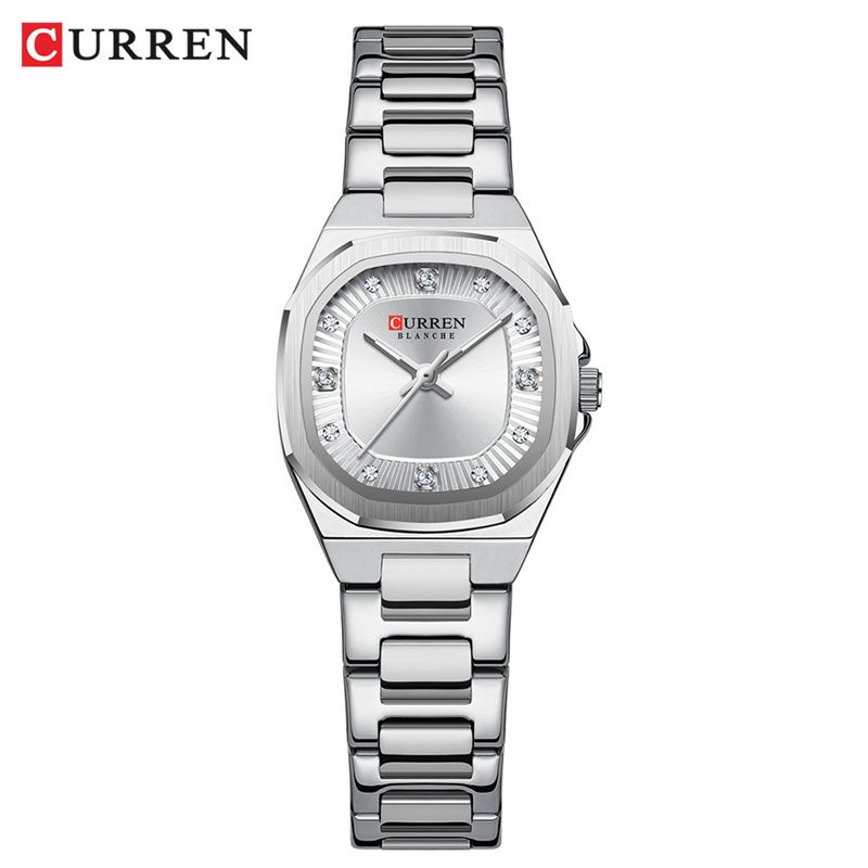 CURREN Premium Women's Watch Stylish Square Diamond-Studded Waterproof Luminous Stainless Steel Business Casual Luxury Quartz Timepiece