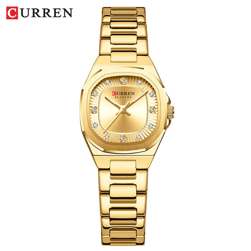 CURREN Premium Women's Watch Stylish Square Diamond-Studded Waterproof Luminous Stainless Steel Business Casual Luxury Quartz Timepiece