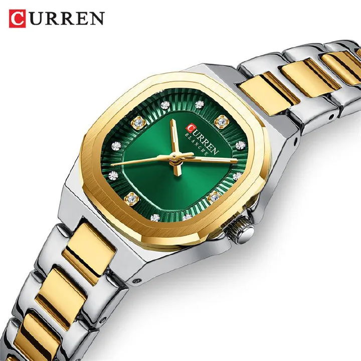 CURREN Premium Women's Watch Stylish Square Diamond-Studded Waterproof Luminous Stainless Steel Business Casual Luxury Quartz Timepiece