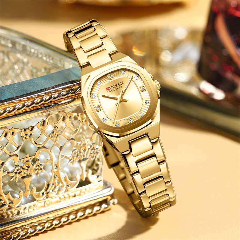 CURREN Premium Women's Watch Stylish Square Diamond-Studded Waterproof Luminous Stainless Steel Business Casual Luxury Quartz Timepiece