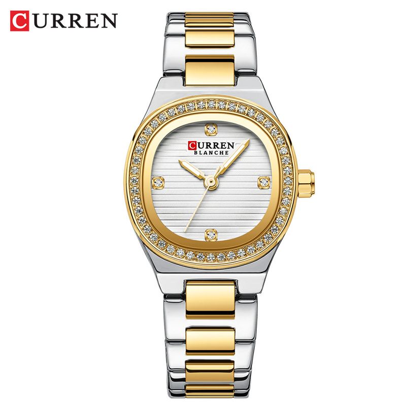 CURREN New Luxury Women's Watch: Diamond-Encrusted Small Oval Dial Stainless Steel Strap Water-Resistant Quartz Watch – Business & Casual Goddess Timepiece