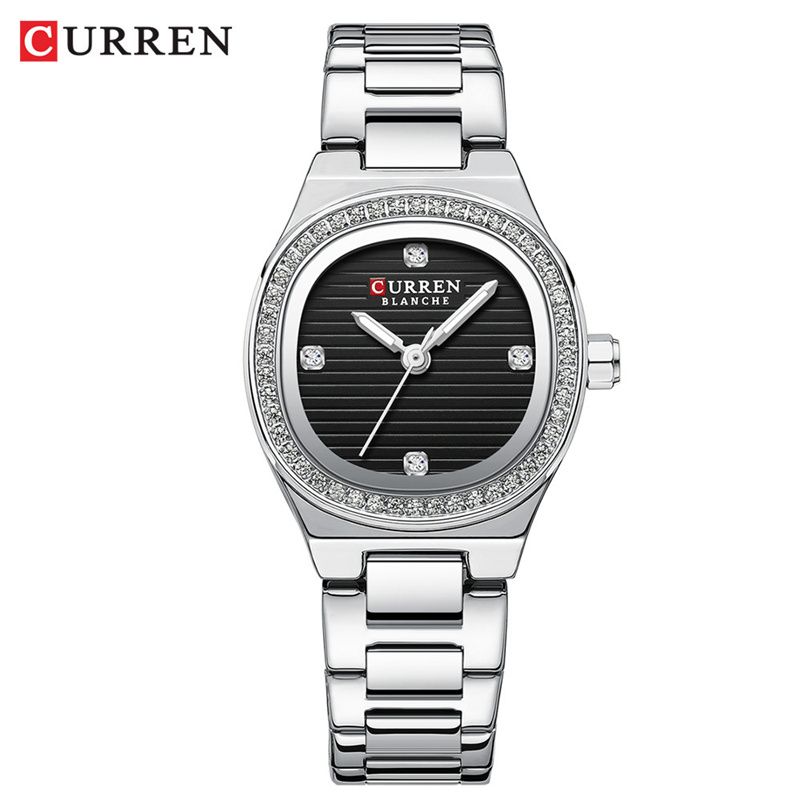 CURREN New Luxury Women's Watch: Diamond-Encrusted Small Oval Dial Stainless Steel Strap Water-Resistant Quartz Watch – Business & Casual Goddess Timepiece