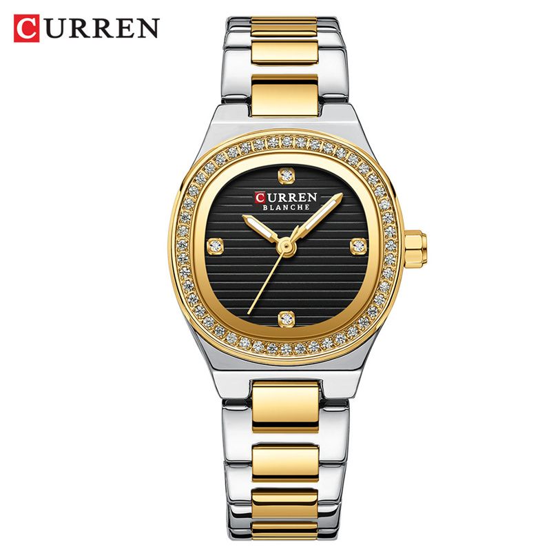 CURREN New Luxury Women's Watch: Diamond-Encrusted Small Oval Dial Stainless Steel Strap Water-Resistant Quartz Watch – Business & Casual Goddess Timepiece