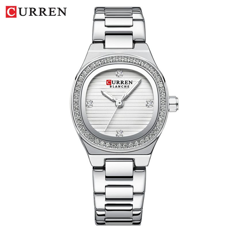 CURREN New Luxury Women's Watch: Diamond-Encrusted Small Oval Dial Stainless Steel Strap Water-Resistant Quartz Watch – Business & Casual Goddess Timepiece