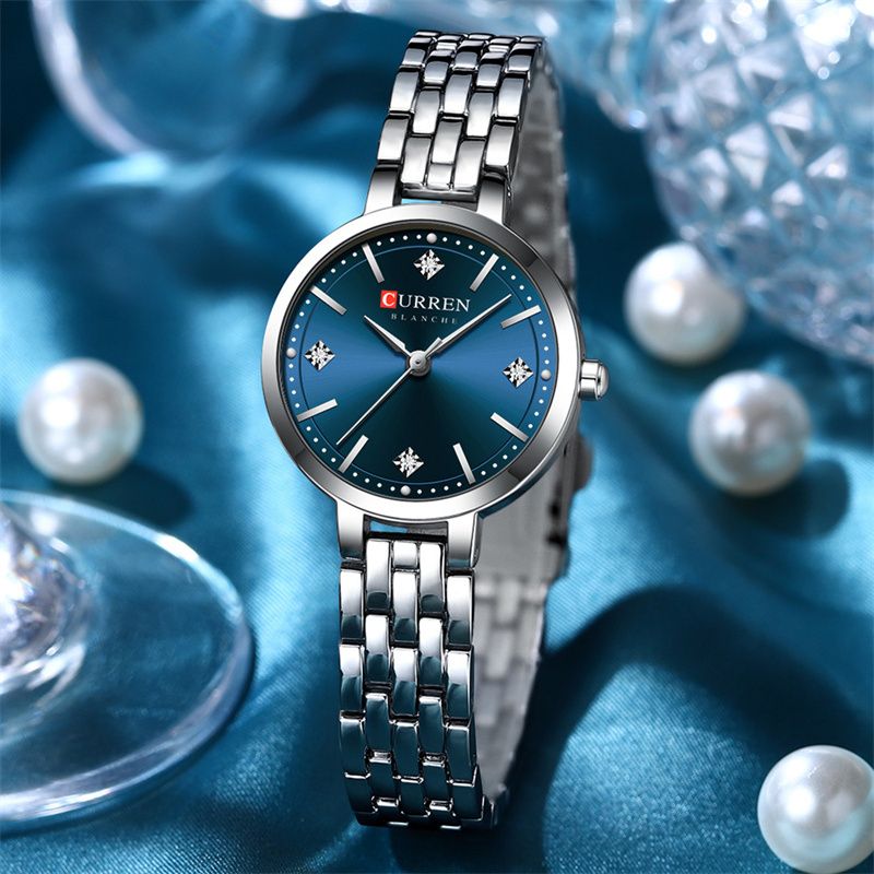 CURREN High-End Women's Watches - Luxurious Diamond-Encrusted Round Design Waterproof Steel Strap Quartz Wristwatch Exquisite Business & Casual Fashion Watch for Ladies