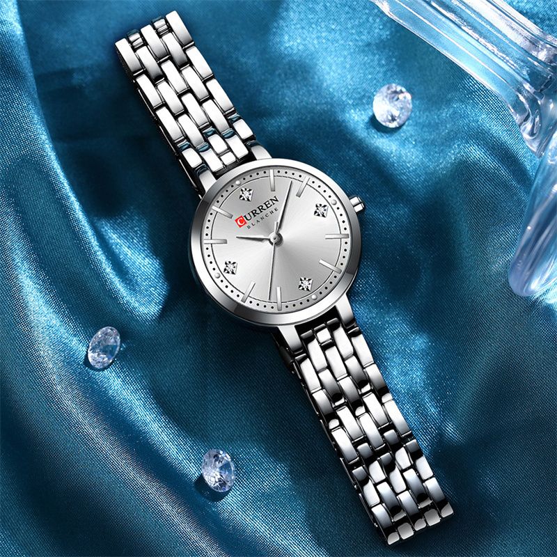 CURREN High-End Women's Watches - Luxurious Diamond-Encrusted Round Design Waterproof Steel Strap Quartz Wristwatch Exquisite Business & Casual Fashion Watch for Ladies