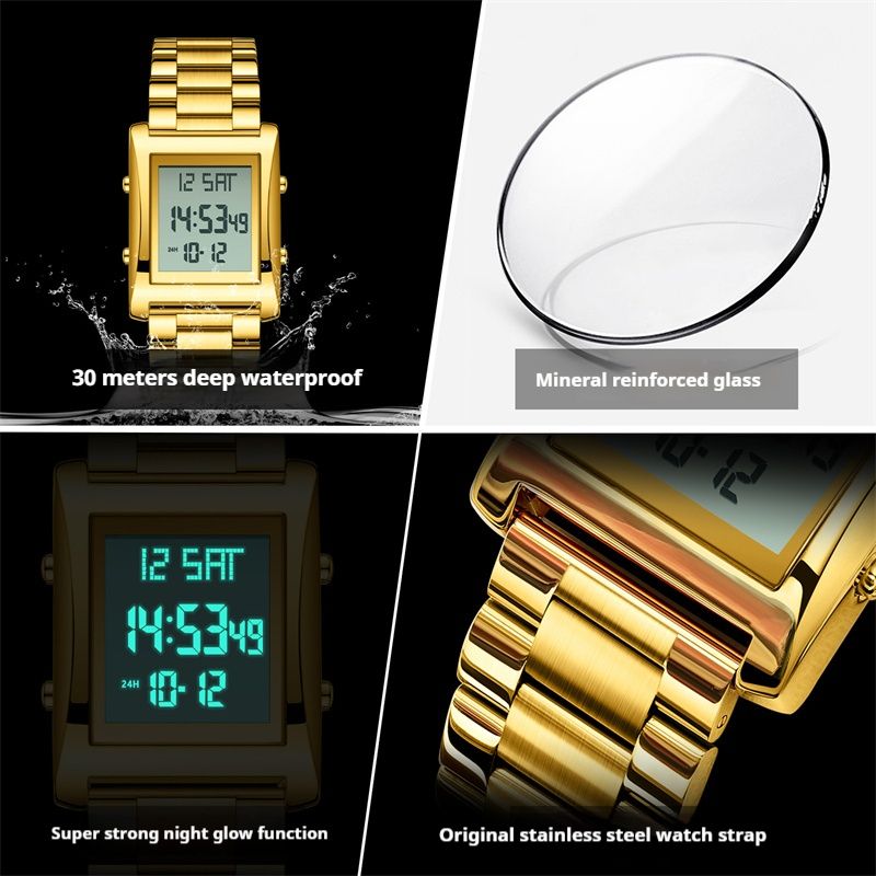 Premium Quality Swiss Brand Men's Electronic Watch - Luxury Water-Resistant Luminous Stainless Steel Digital  Watch with Calendar Chronograph Alarm & Multi-Functions Stylish Wristwatch