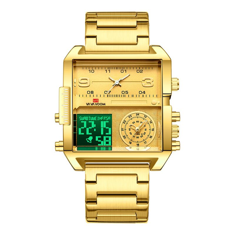 Top-Quality New Multi-Movement Quartz Electronic Watch: Square Casual & Waterproof Large Dial with Steel Band Calendar Luminous Chronograph & Alarm – Multi-Functional Stylish Sports Watch