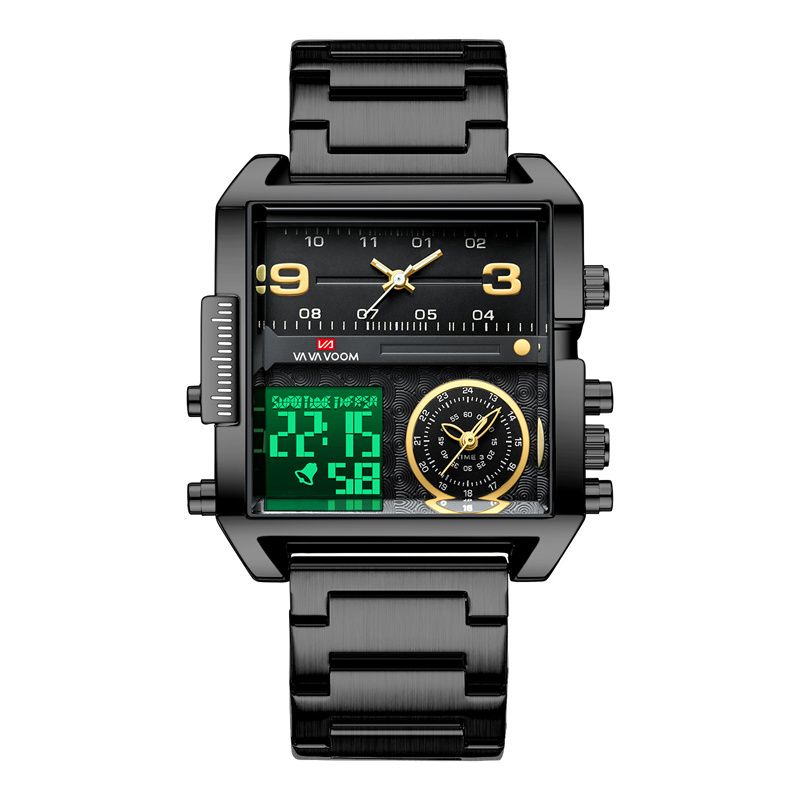 Top-Quality New Multi-Movement Quartz Electronic Watch: Square Casual & Waterproof Large Dial with Steel Band Calendar Luminous Chronograph & Alarm – Multi-Functional Stylish Sports Watch
