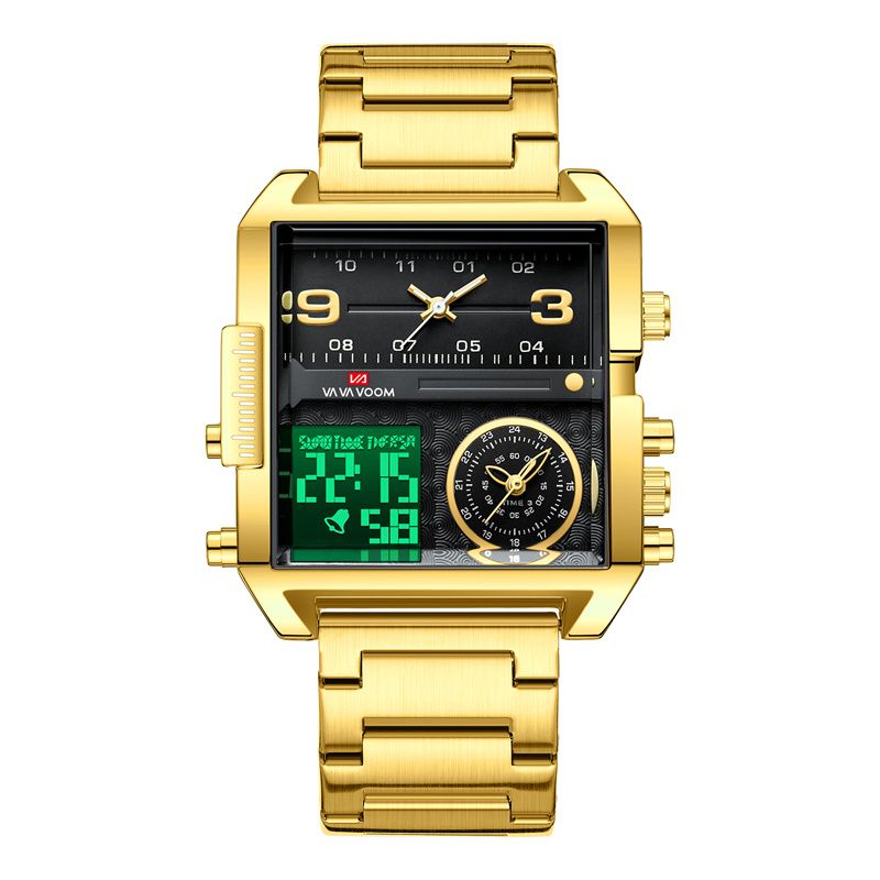 Top-Quality New Multi-Movement Quartz Electronic Watch: Square Casual & Waterproof Large Dial with Steel Band Calendar Luminous Chronograph & Alarm – Multi-Functional Stylish Sports Watch