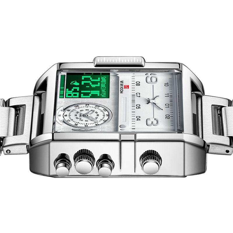 Top-Quality New Multi-Movement Quartz Electronic Watch: Square Casual & Waterproof Large Dial with Steel Band Calendar Luminous Chronograph & Alarm – Multi-Functional Stylish Sports Watch