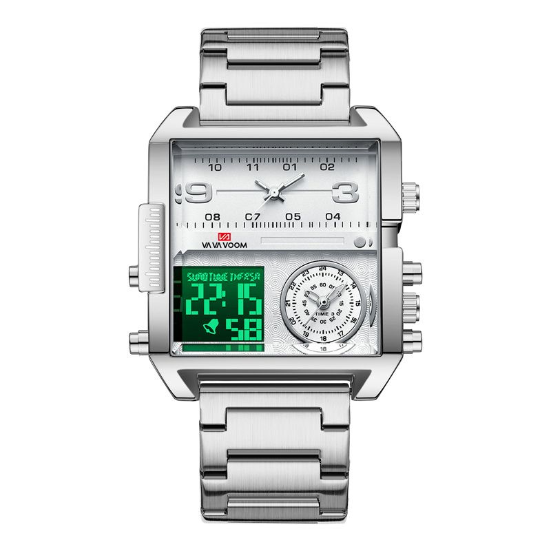Top-Quality New Multi-Movement Quartz Electronic Watch: Square Casual & Waterproof Large Dial with Steel Band Calendar Luminous Chronograph & Alarm – Multi-Functional Stylish Sports Watch