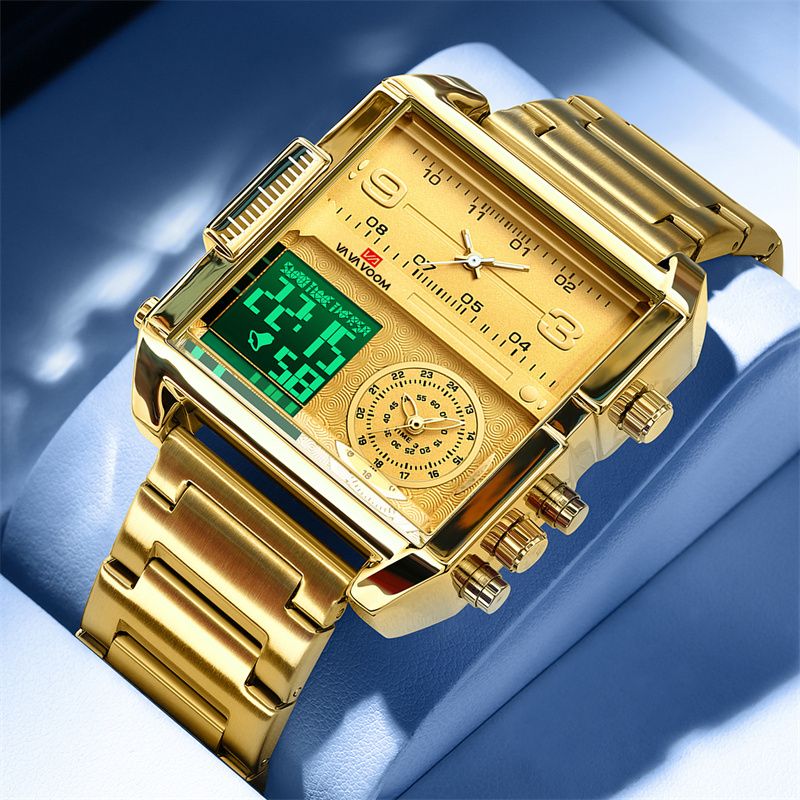 Top-Quality New Multi-Movement Quartz Electronic Watch: Square Casual & Waterproof Large Dial with Steel Band Calendar Luminous Chronograph & Alarm – Multi-Functional Stylish Sports Watch
