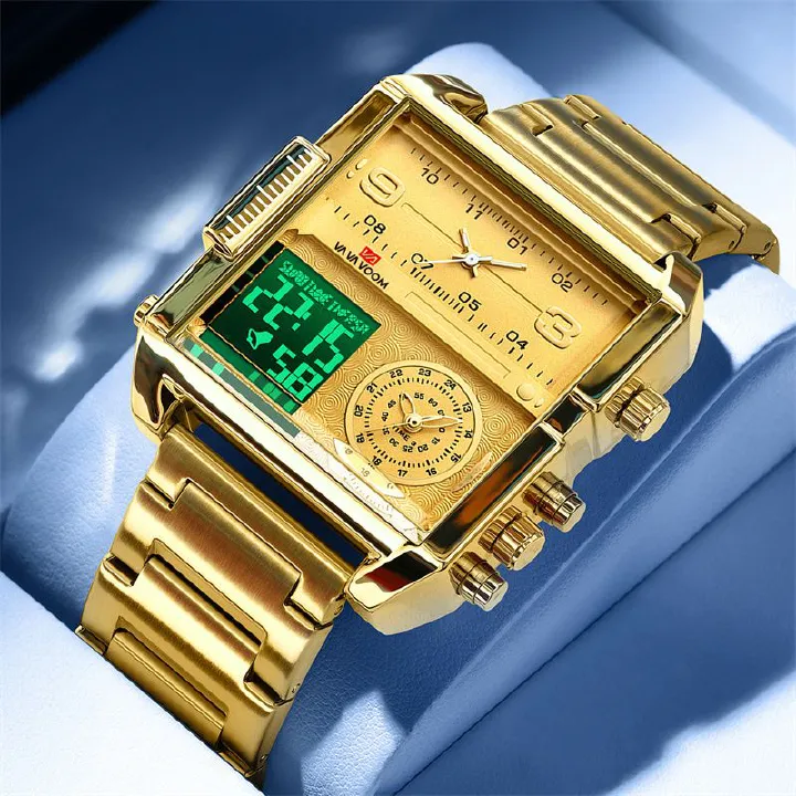 Top-Quality New Multi-Movement Quartz Electronic Watch: Square Casual & Waterproof Large Dial with Steel Band Calendar Luminous Chronograph & Alarm – Multi-Functional Stylish Sports Watch