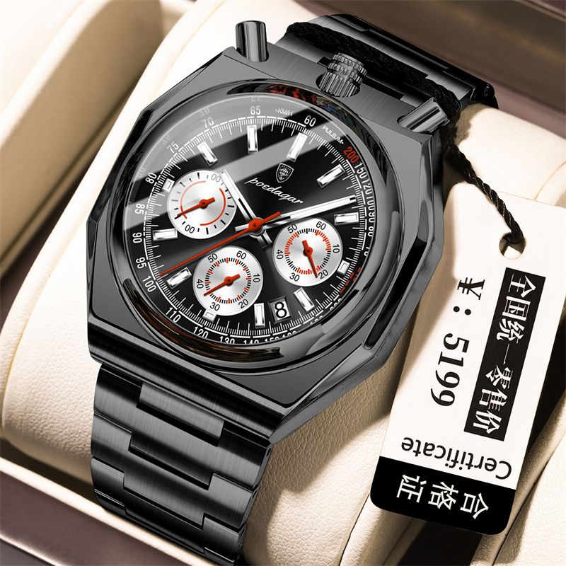 POEDAGAR Swiss Brand Top Quality Vintage-Style Men's Watch: New Model with Calendar Steel Strap Waterproof Luminous Quartz Wristwatch High-Quality Multifunctional Chronograph
