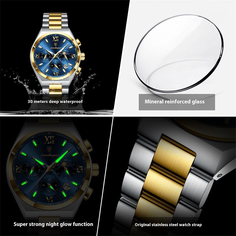 POEDAGAR Swiss Brand High-Quality Men's Watch: Multifunctional Quartz Wristwatch with Calendar & Chronograph, Waterproof & Luminous – Essential for Elite Gentlemen