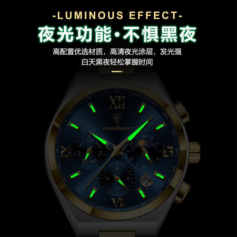 POEDAGAR Swiss Brand High-Quality Men's Watch: Multifunctional Quartz Wristwatch with Calendar & Chronograph, Waterproof & Luminous – Essential for Elite Gentlemen