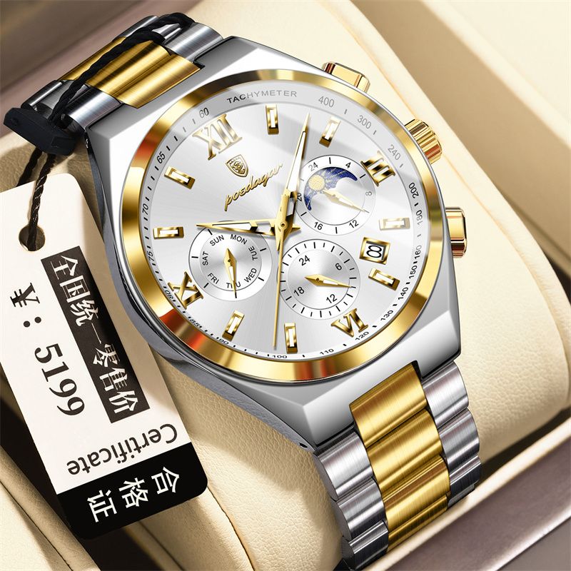 POEDAGAR Swiss Brand High-Quality Men's Watch: Multifunctional Quartz Wristwatch with Calendar & Chronograph, Waterproof & Luminous – Essential for Elite Gentlemen