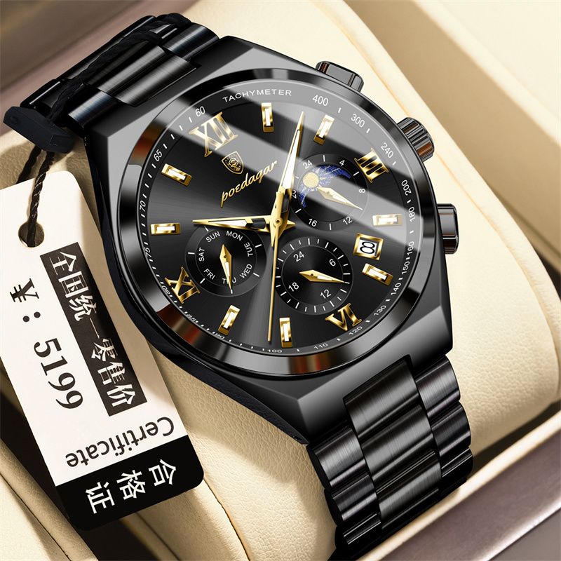 POEDAGAR Swiss Brand High-Quality Men's Watch: Multifunctional Quartz Wristwatch with Calendar & Chronograph, Waterproof & Luminous – Essential for Elite Gentlemen
