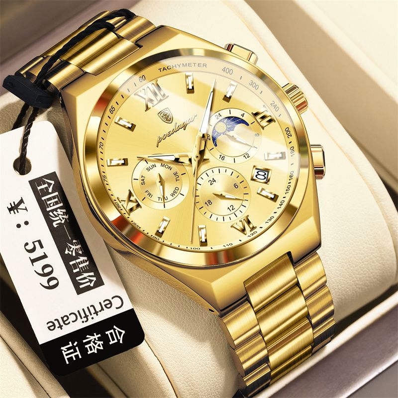 POEDAGAR Swiss Brand High-Quality Men's Watch: Multifunctional Quartz Wristwatch with Calendar & Chronograph, Waterproof & Luminous – Essential for Elite Gentlemen