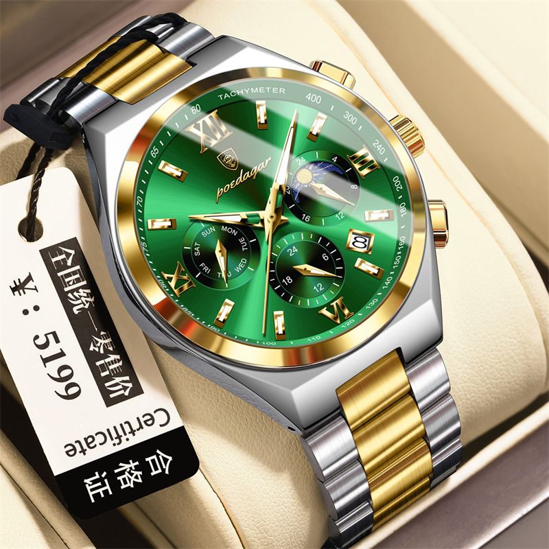 POEDAGAR Swiss Brand High-Quality Men's Watch: Multifunctional Quartz Wristwatch with Calendar & Chronograph, Waterproof & Luminous – Essential for Elite Gentlemen