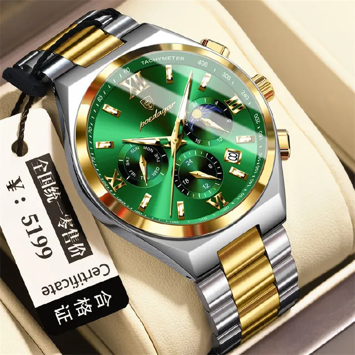 POEDAGAR Swiss Brand High-Quality Men's Watch: Multifunctional Quartz Wristwatch with Calendar & Chronograph, Waterproof & Luminous – Essential for Elite Gentlemen