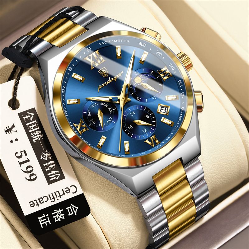 POEDAGAR Swiss Brand High-Quality Men's Watch: Multifunctional Quartz Wristwatch with Calendar & Chronograph, Waterproof & Luminous – Essential for Elite Gentlemen