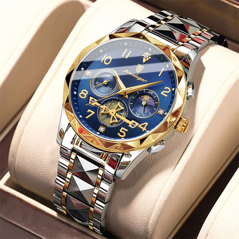 POEDAGAR Swiss Elite Men's Quartz Watch: Skeleton Tourbillon, Engraved Design, Chronograph, Luminous, Waterproof Luxury Timepiece