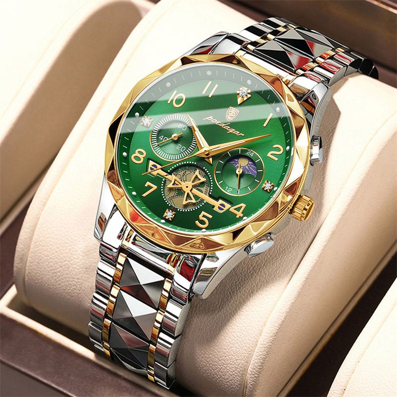 POEDAGAR Swiss Elite Men's Quartz Watch: Skeleton Tourbillon, Engraved Design, Chronograph, Luminous, Waterproof Luxury Timepiece