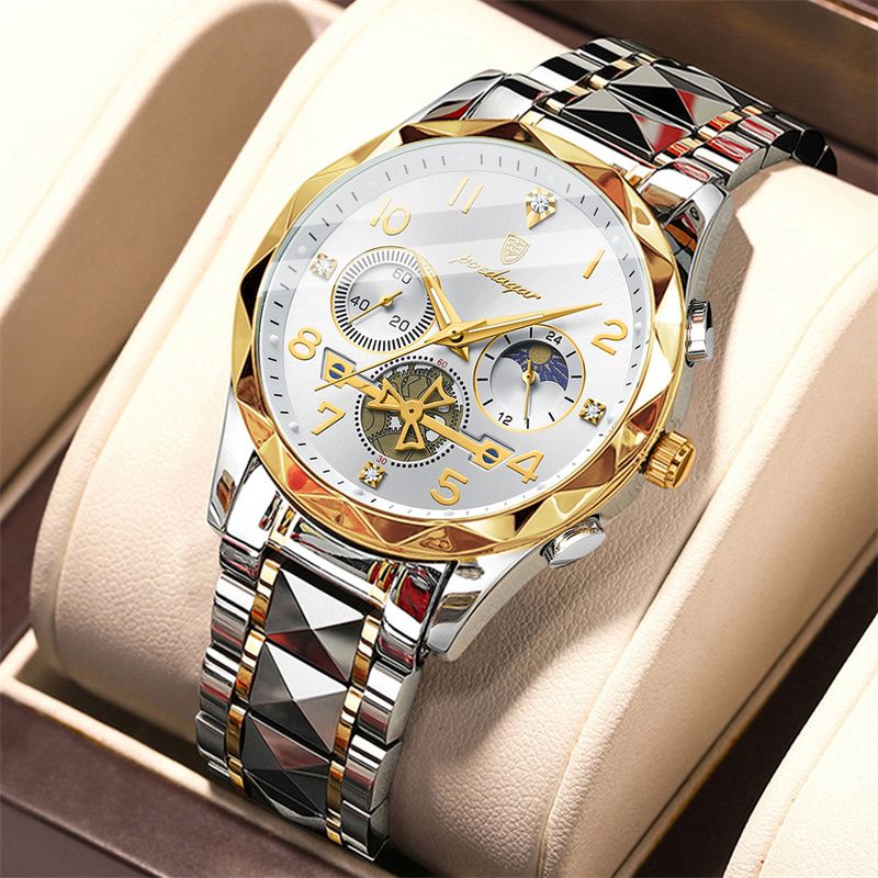 POEDAGAR Swiss Elite Men's Quartz Watch: Skeleton Tourbillon, Engraved Design, Chronograph, Luminous, Waterproof Luxury Timepiece